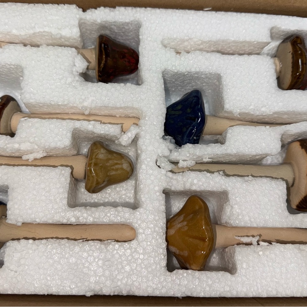 Colorful Ceramic hand made Mushrooms set of 8 well packaged; colors vary! New! - Picture 8 of 12